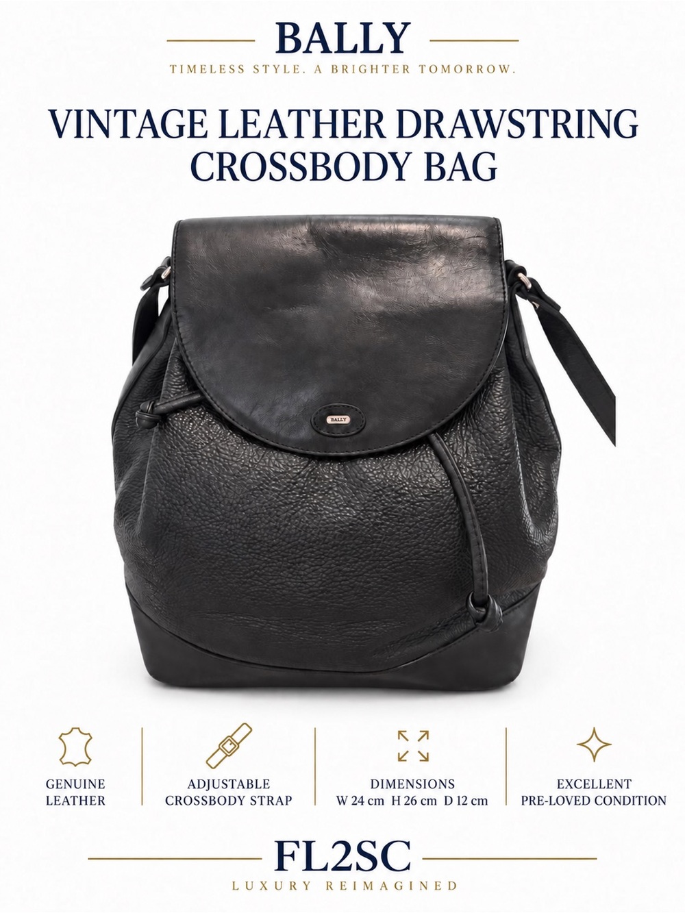 Bally Black Pebbled & Smooth Leather Drawstring Crossbody